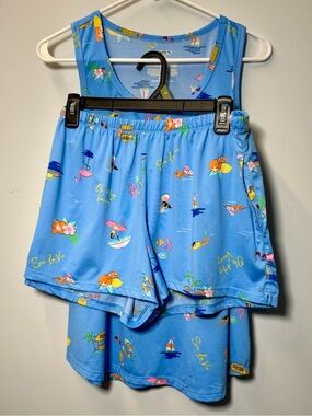 JoySpun Women’s Blue Tropical Printed Pajamas 2 Piece